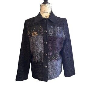 VTG Fashion Bug Black/ Purple Patch Button Up Jacket